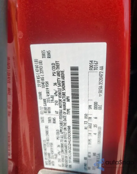 2017 Ford Escape Se z USA, uszkodzony, nr VIN 1FMCU9GD2HUD03098